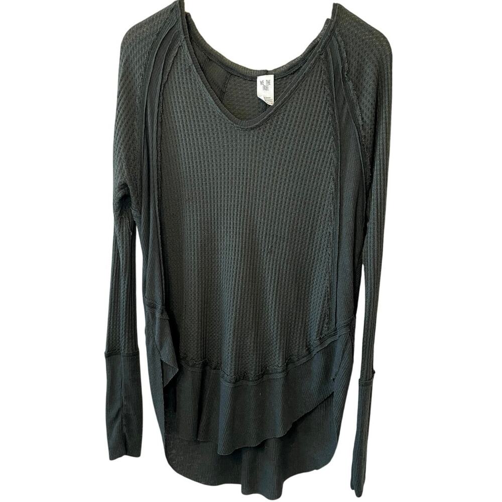 Free People Catalina Thermal V Neck Long Sleeve Slouchy Forest Green Boho Tee XS